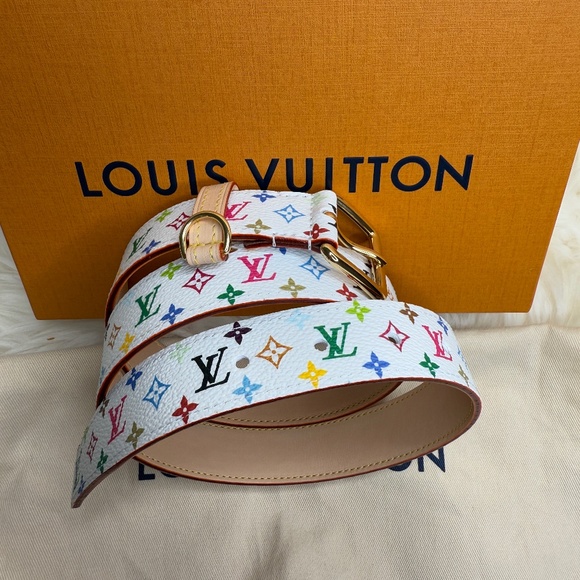 Louis Vuitton 20 Years Anniversary LV x TM D-Ring 30 mm Belt White Size 80cm - Picture 1 of 8
